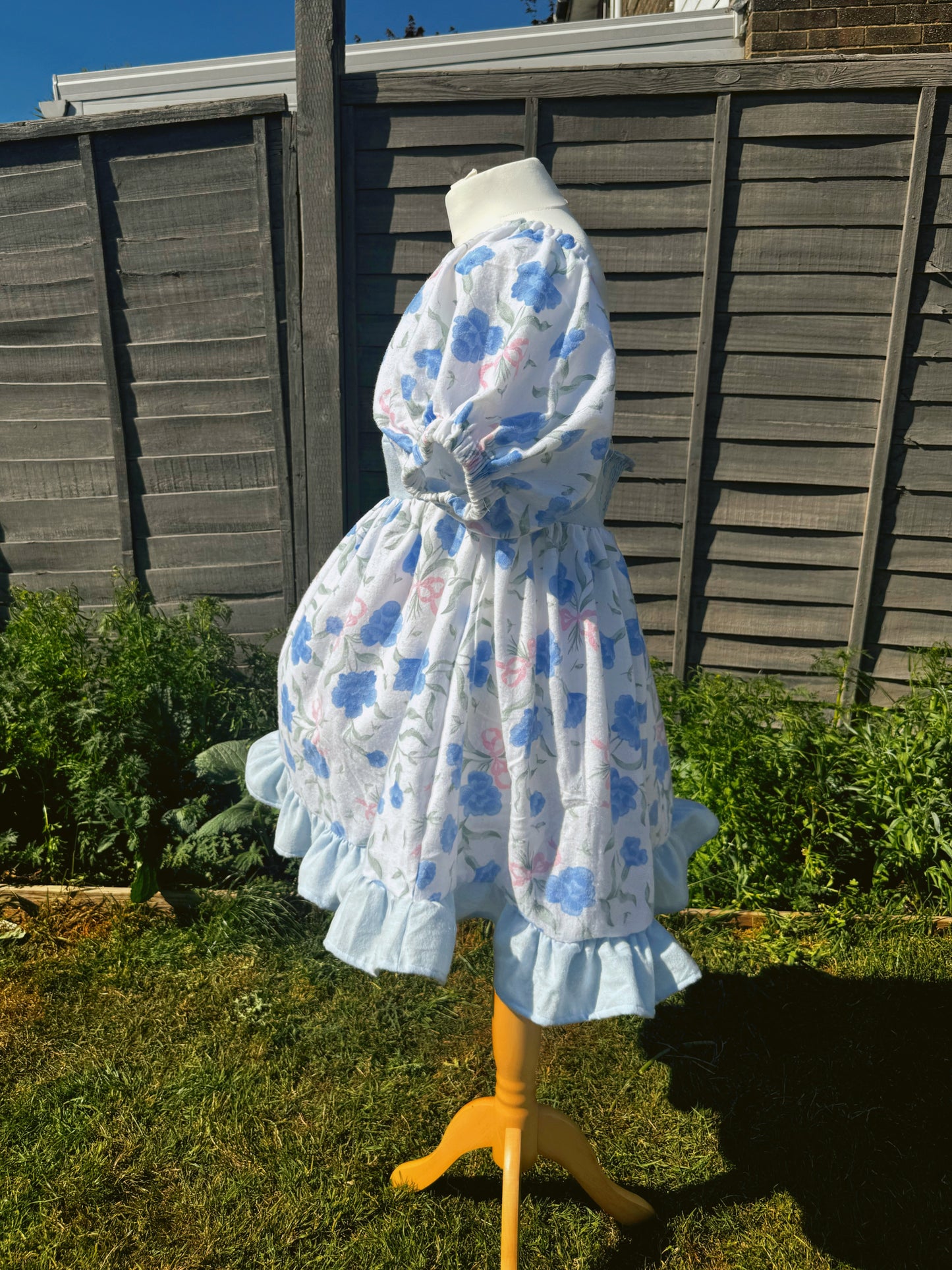 Jessica dress with puff sleeves and shirred back - uk 10-12 - vintage bedsheets