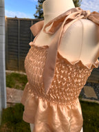 Peach Satin shirred top with tie shoulders size UK8-14