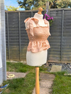 Peach Satin shirred top with tie shoulders size UK8-14