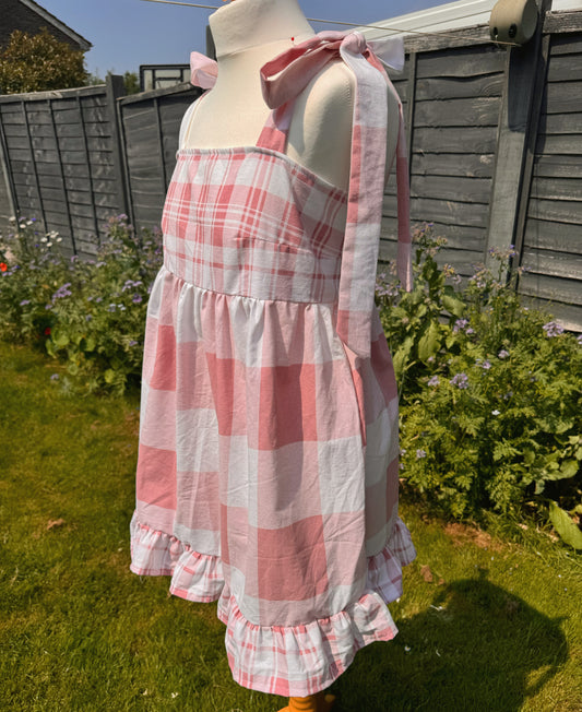 Babydoll smock dress in pink gingham 40in overbust/UK12-14-16