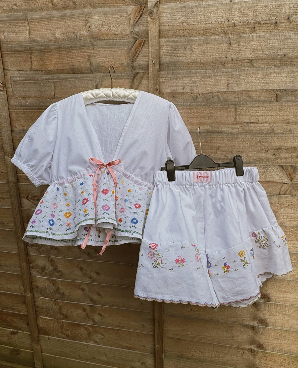 Juniper set in vintage hand embroidered fabric- small