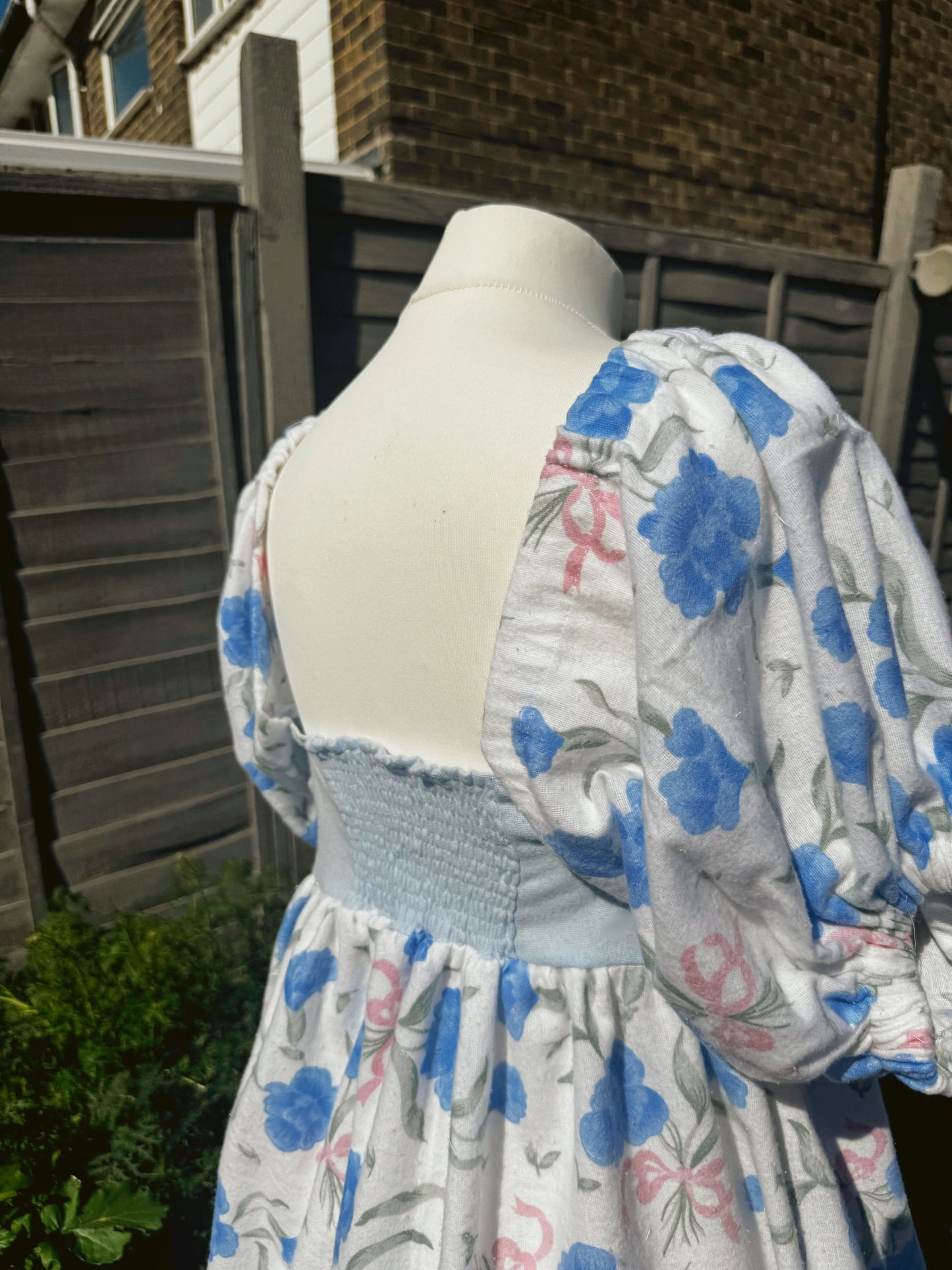 Jessica dress with puff sleeves and shirred back - uk 10-12 - vintage bedsheets
