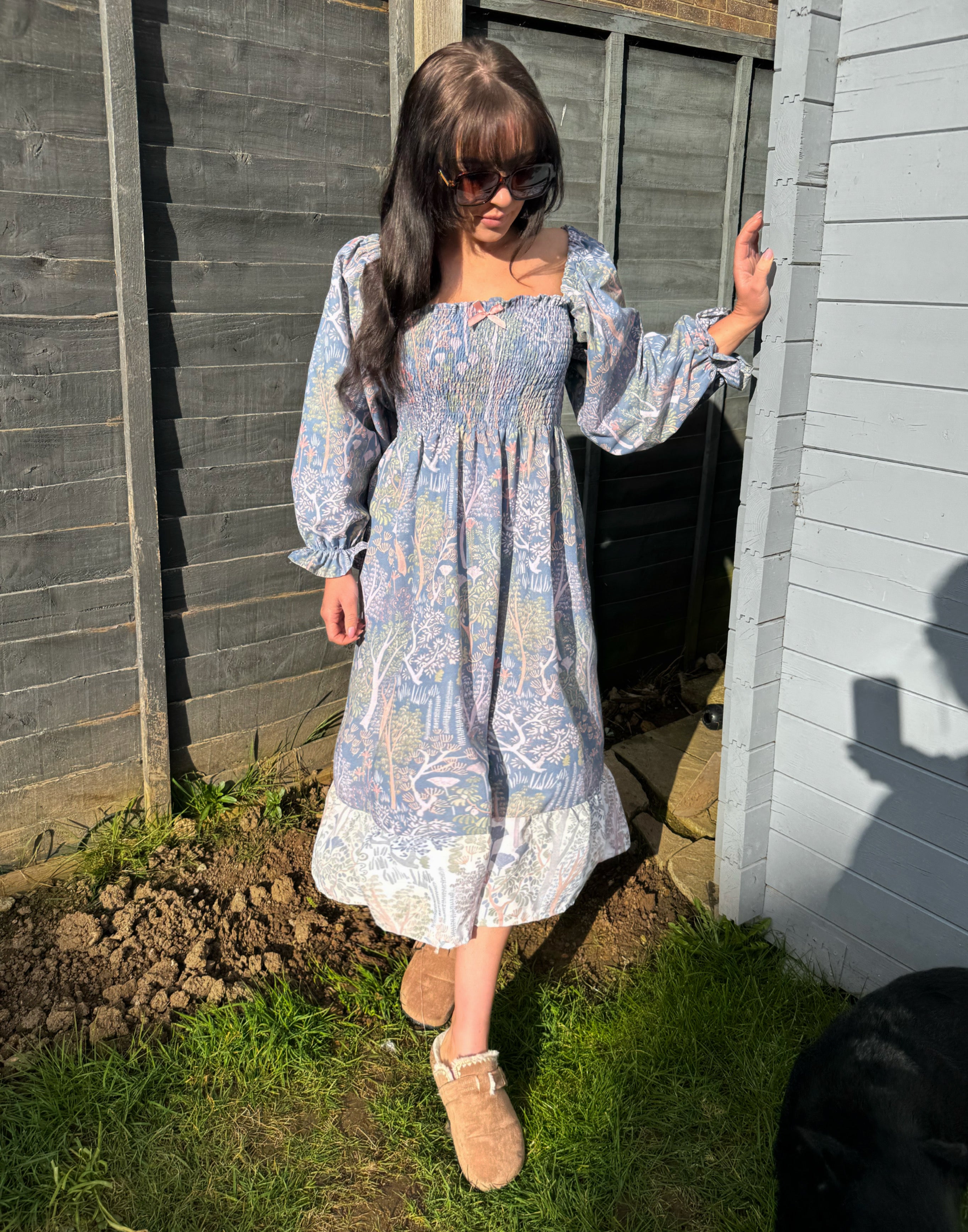 Jade dress with long puff sleeve MEDIUM