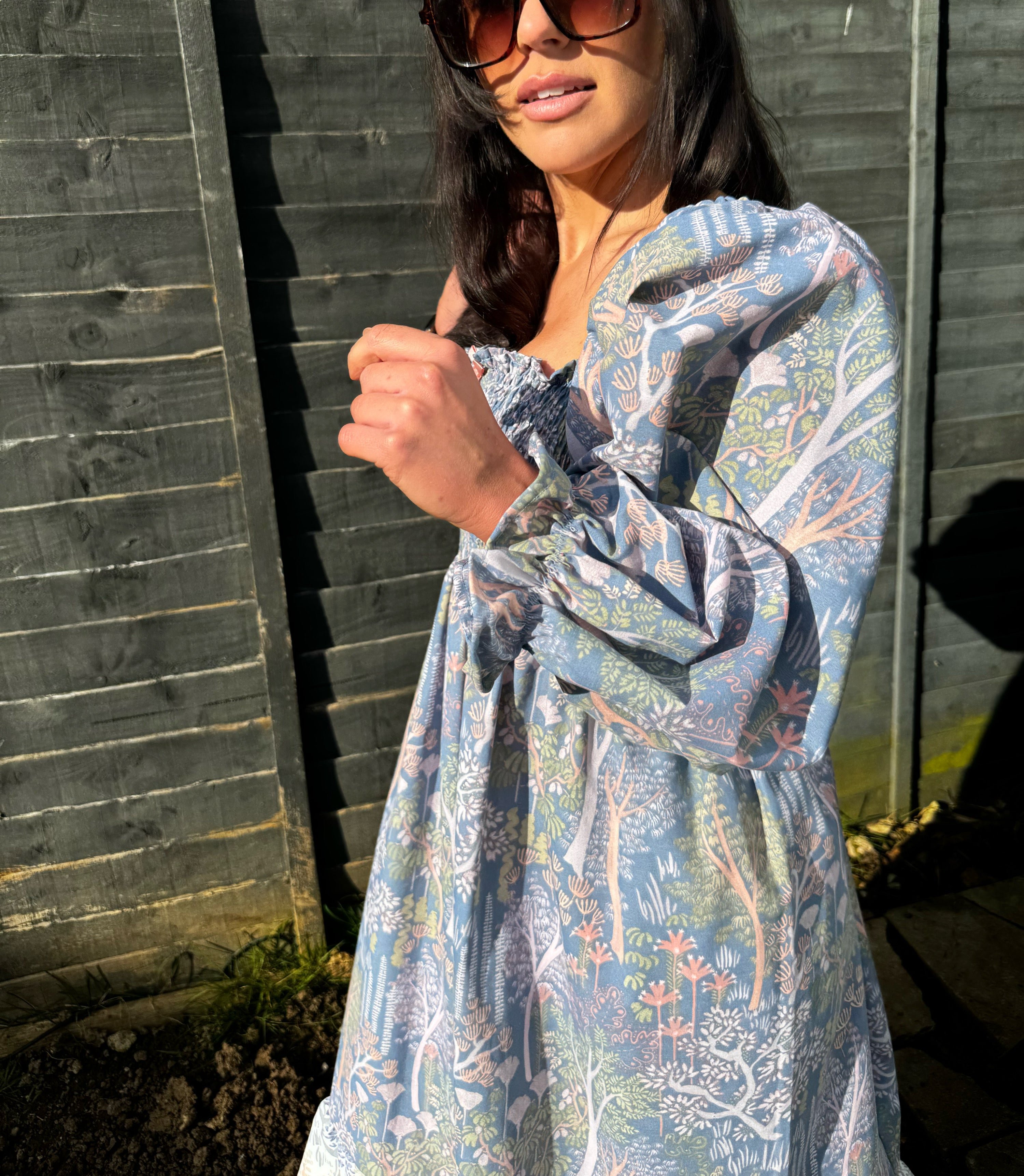 Jade dress with long puff sleeve MEDIUM