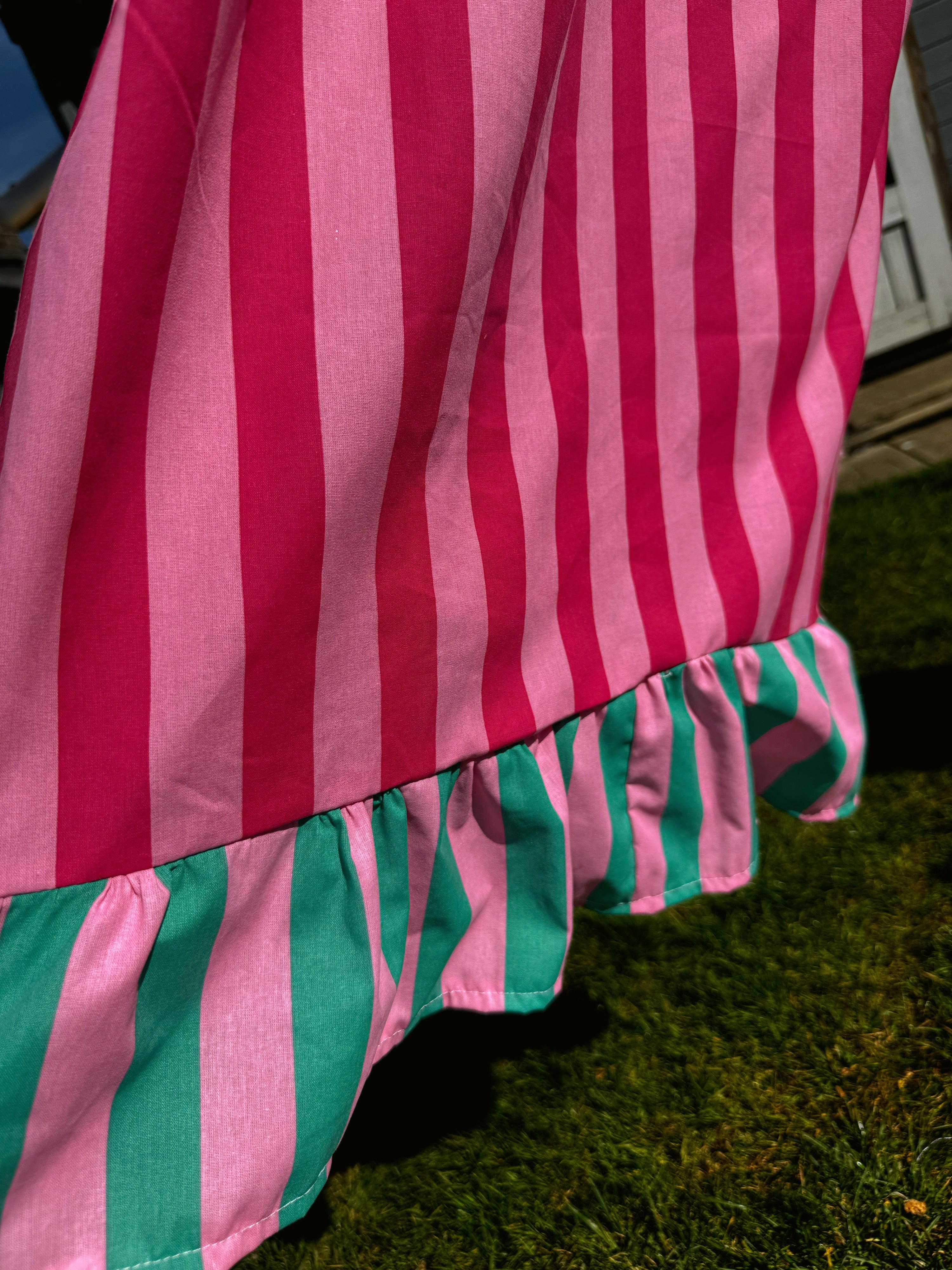 Jessica midi dress in red & pink seaside stripe UK10