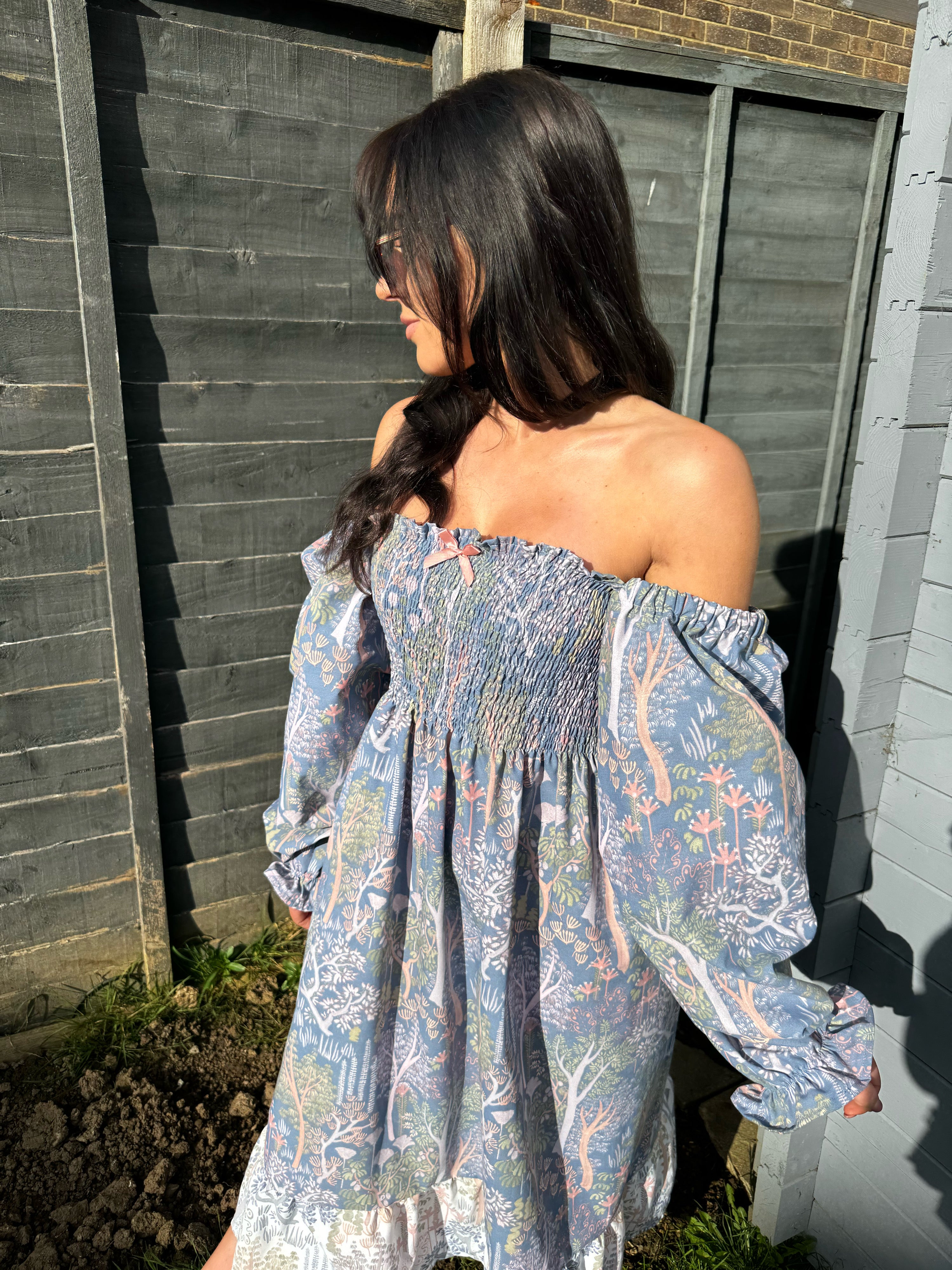 Jade dress with long puff sleeve MEDIUM