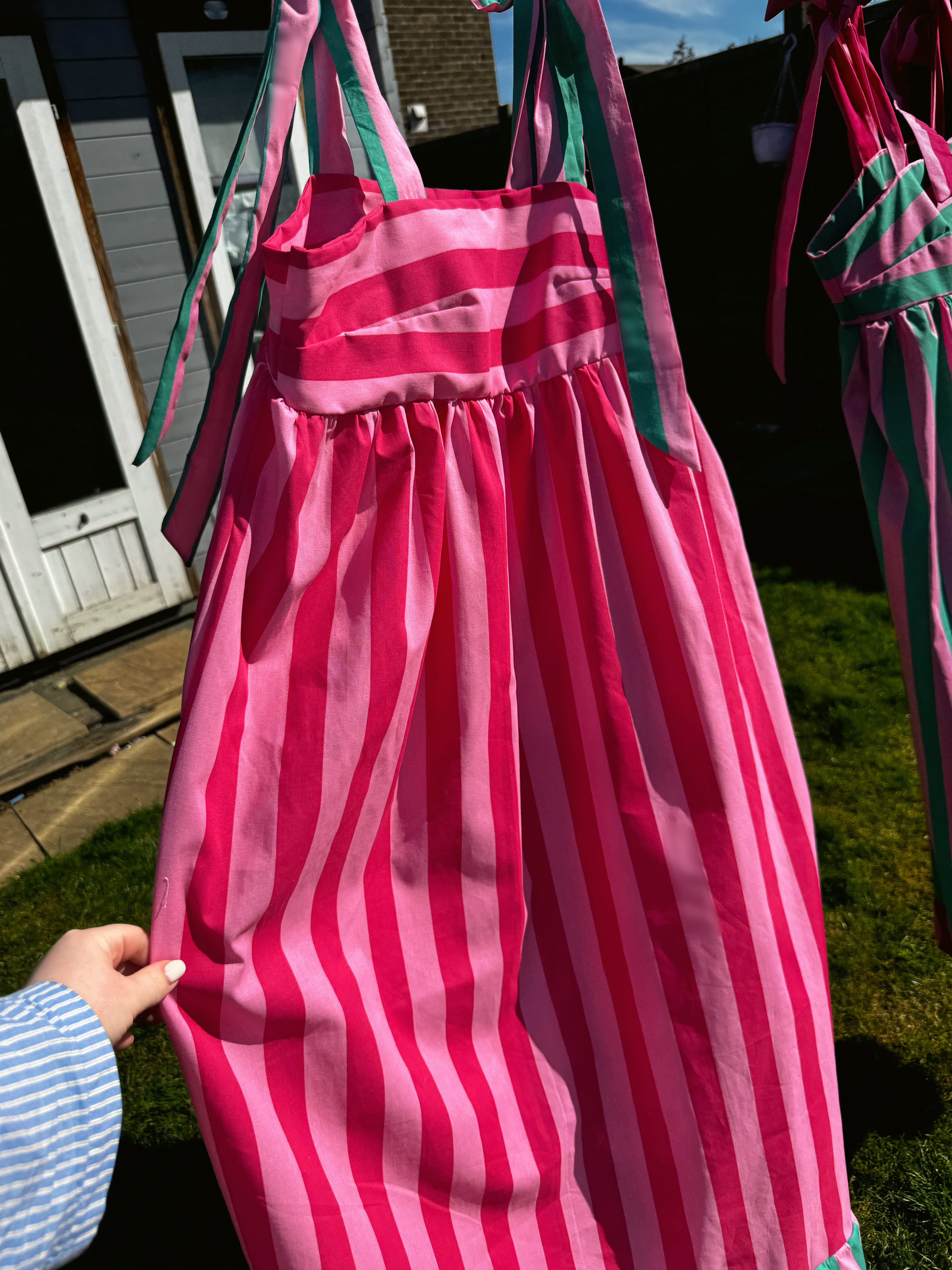 Jessica midi dress in red & pink seaside stripe UK10