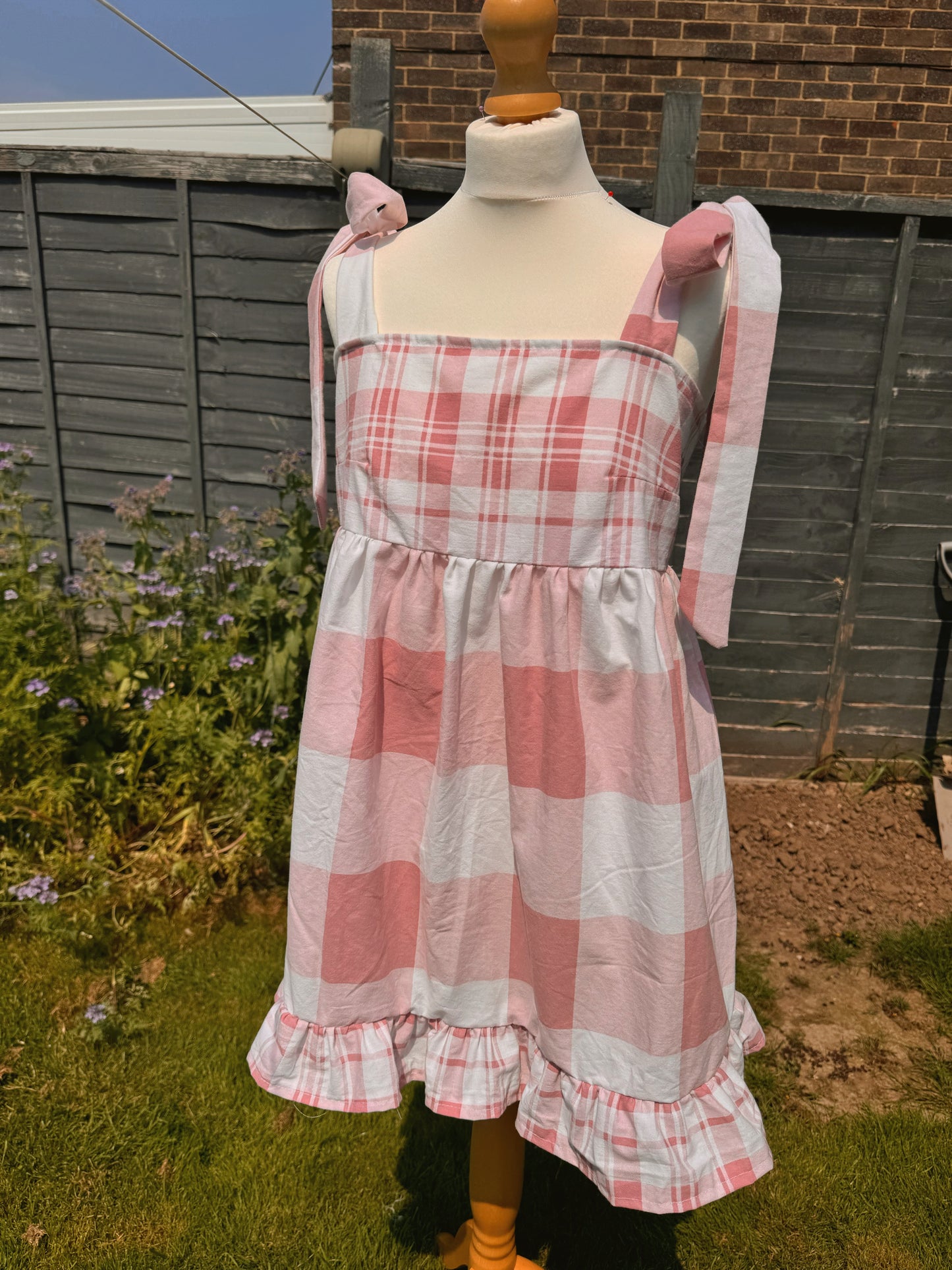 Babydoll smock dress in pink gingham 40in overbust/UK12-14-16