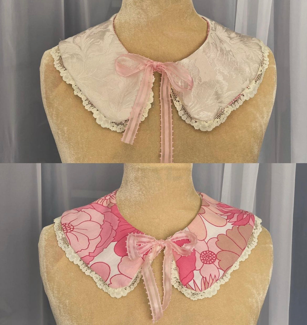 Reversible collar in Ivory leaf & Pink 70’s floral
